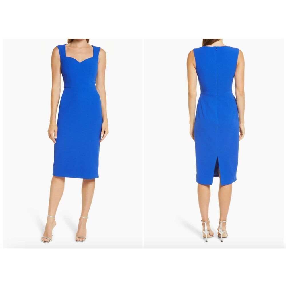 New Dress The Population Dress Elle Sweetheart Neck Sleeveless Sheath Midi Blue
